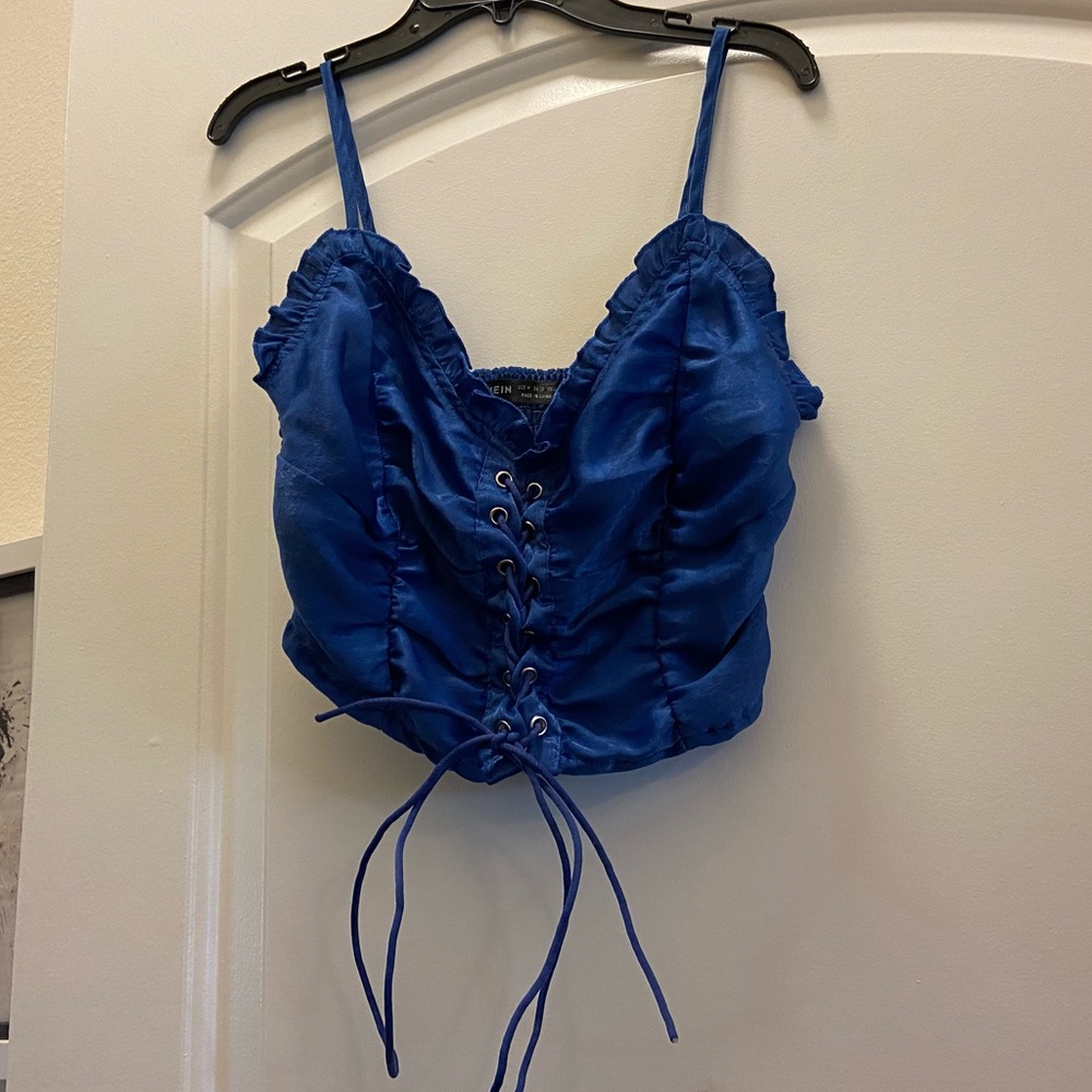 Blue Lace-Up Corset Top